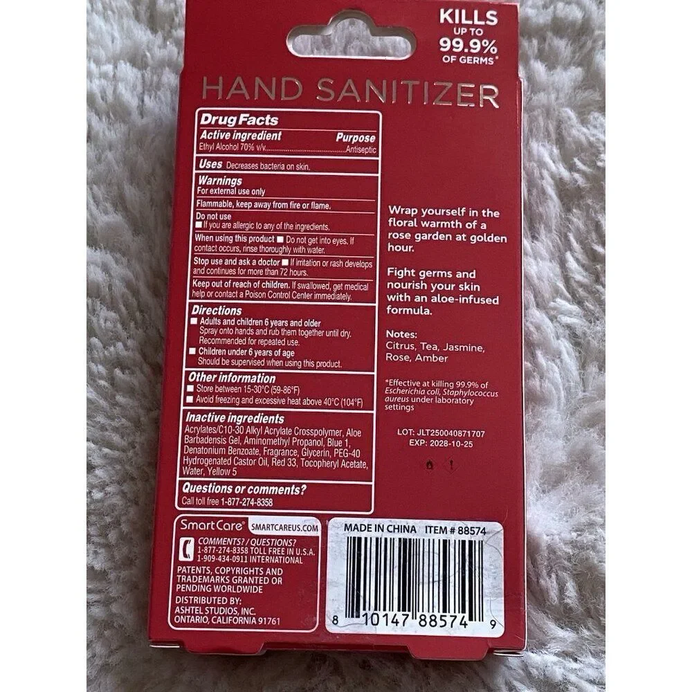Smart Care Scented‎ Hand Sanitizer Spray 1.35 Fl Oz Wild Rose Hydrating NEW